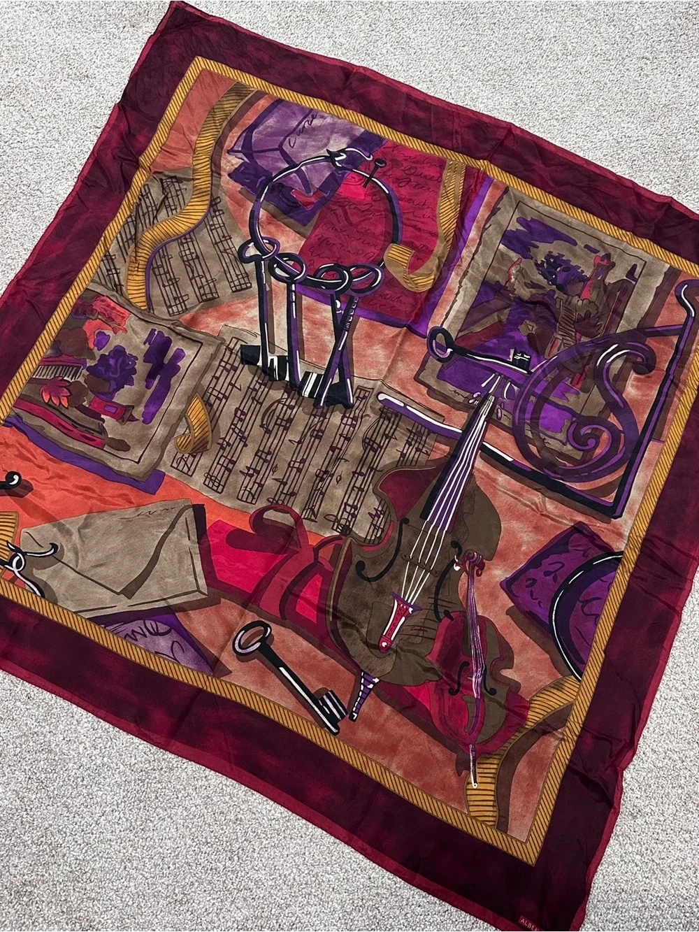 Vintage Albert Nipon Silk Musical Instrument Scarf